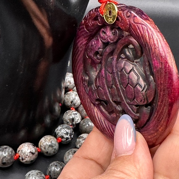 ANTIQUE JADE XUANWU + YOOPERLITE NATURAL STONE NECKLACE one size - Picture 2 of 12